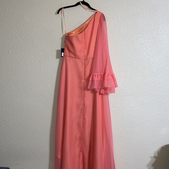 NWT Ieena for Mac Duggal Orange One Sleeve Ruffled Hem Gown 55924 Size 8 - Picture 11 of 16
